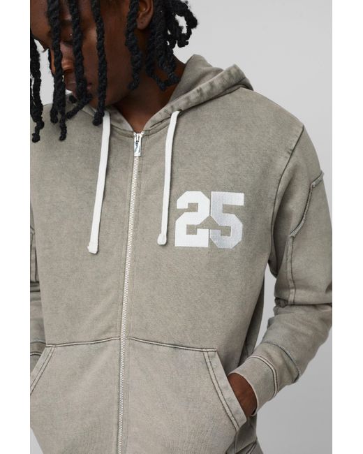 BoohooMAN Gray Regular Fit Washed Tear Away Carpenter Zip Hooded Tracksuit for men