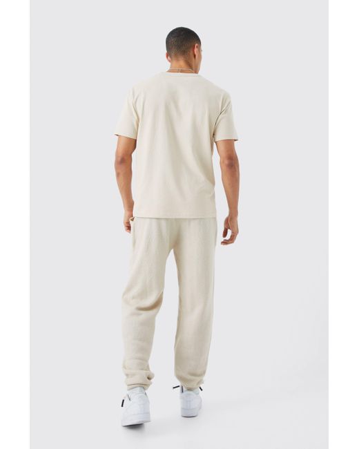BoohooMAN White Brushed Relaxed Knitted Joggers for men