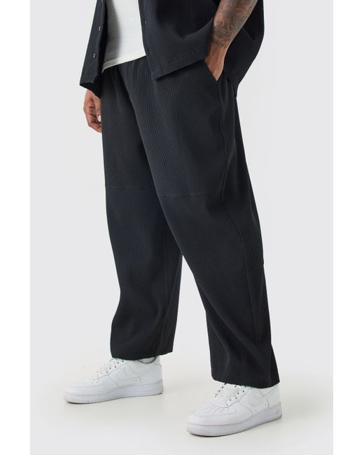 BoohooMAN Black Plus Elasicated Waist Skate Cropped Pleated Pants for men