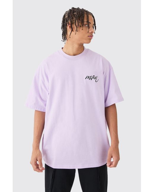 BoohooMAN Purple Oversized Extended Neck Man T-shirt for men