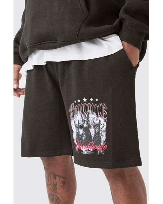BoohooMAN Black Plus Oversized Fit Dog Print Jersey Shorts for men