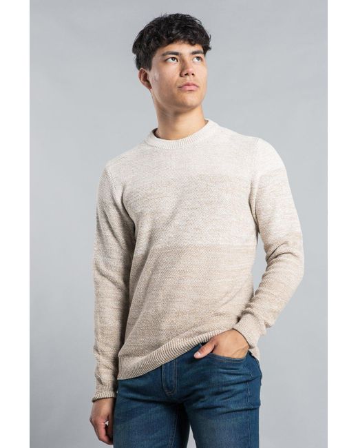 BoohooMAN Natural Tokyo Laundry Colour-block Crew Neck Knit Jumper for men