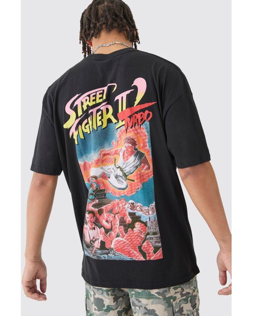 BoohooMAN Red Oversized Street Fighter Gaming License T-shirt for men