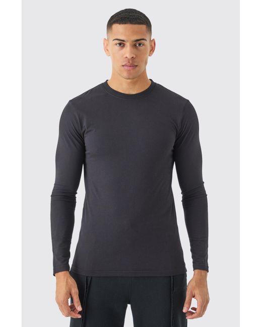 BoohooMAN Blue Long Sleeve Muscle Fit T-shirt for men