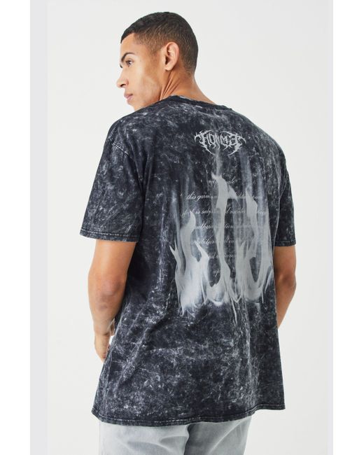 BoohooMAN Gray Oversized Acid Wash Graphic T-shirt for men