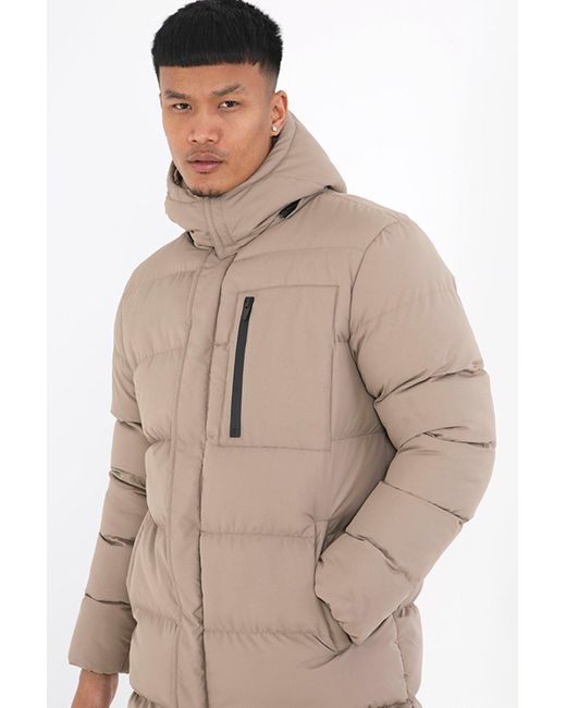 BoohooMAN Gray Brave Soul Longline Hooded Padded Puffer Jacket for men