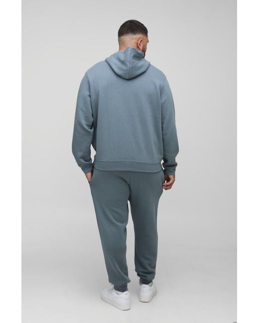 BoohooMAN Plus Basic Regular Fit Over the Head Hoodie in Blue für Herren