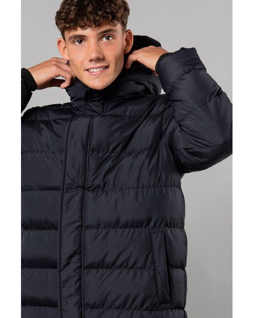 BoohooMAN Blue French Connection Hooded Parka Longline Jacket for men
