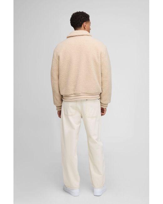 BoohooMAN Natural Regular Fit Borg Collared Bomber Jacket for men