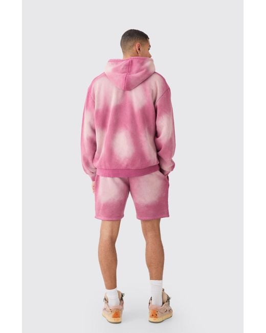 Boohoo Pink Oversized Sun Bleach Zip Through Hooded Short Tracksuit