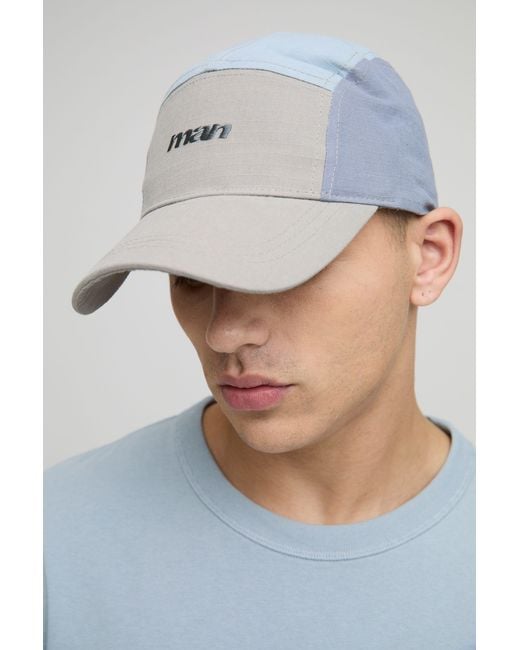 BoohooMAN Blue Lightweight Nylon Panel Cap for men