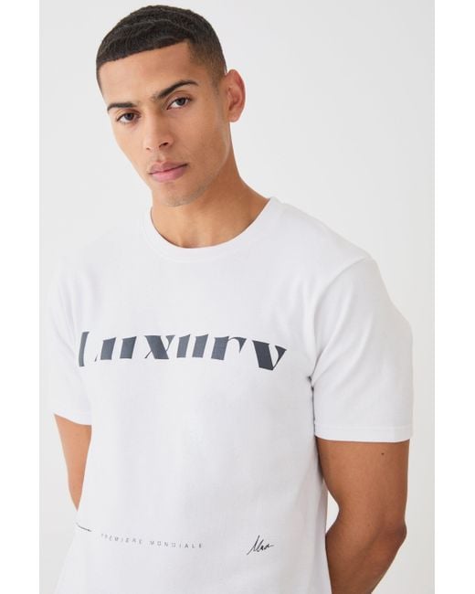 BoohooMAN White Slim Fit Luxury Print T-shirt for men