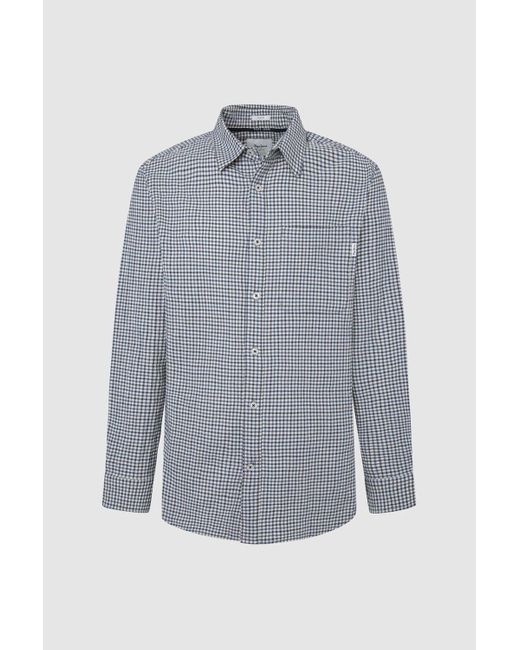 BoohooMAN Gray Pepe Jeans Mick Fine Check Long Sleeve Shirt Grey White for men