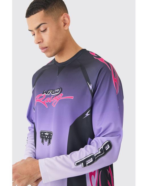 BoohooMAN Purple Oversized Motorsport Homme Printed Long Sleeve Top for men