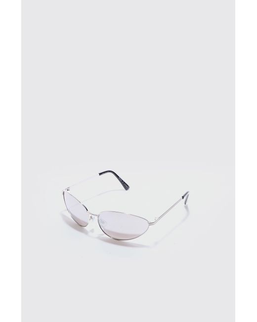 BoohooMAN White Angled Metal Sunglasses With Silver Lens In Silver for men