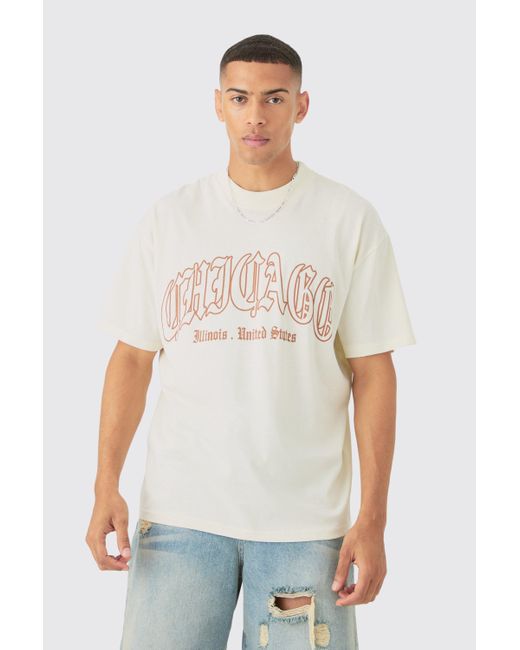 BoohooMAN White Oversized Chicago Print T-shirt for men