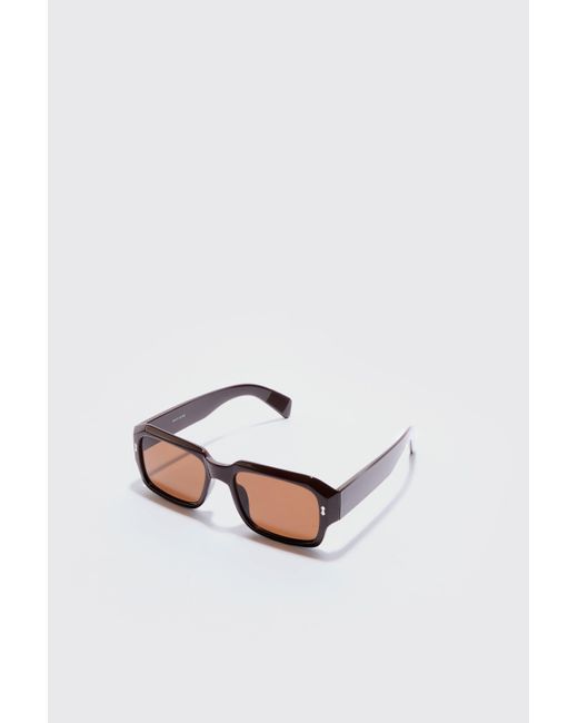 Plastic Rectangle Sunglasses In Brown Boohoo de color White