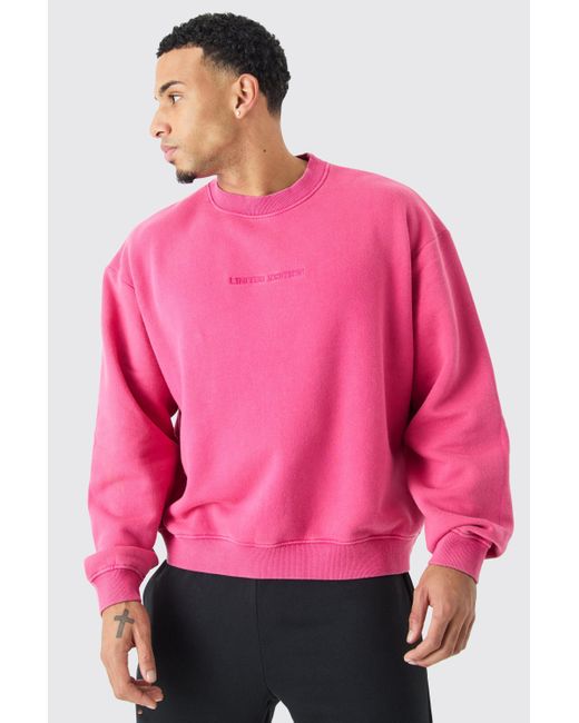 BoohooMAN Oversized Limited Boxy Acid Wash Sweatshirt in Pink für Herren
