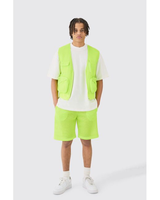 Mesh Vest & Short Set Boohoo de color Green