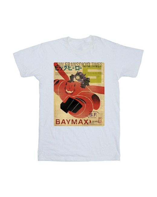 BoohooMAN White Disney Big Hero 6 Baymax Flying Baymax Newspaper T-shirt for men