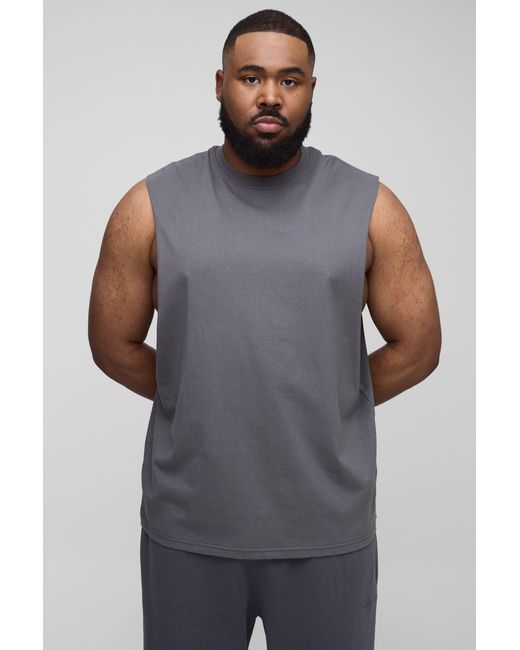 BoohooMAN Gray Plus Regular Fit Basic Drop Armhole Tank for men