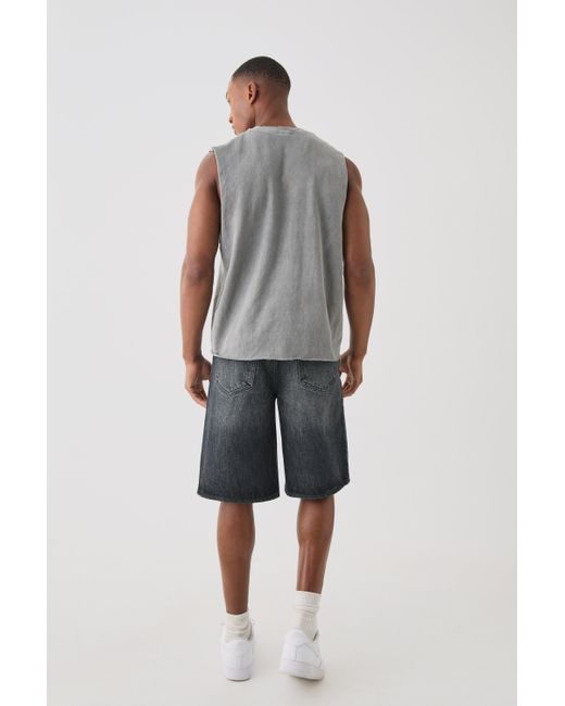 BoohooMAN Gray Oversized Boxy Wash Distressed Tank for men