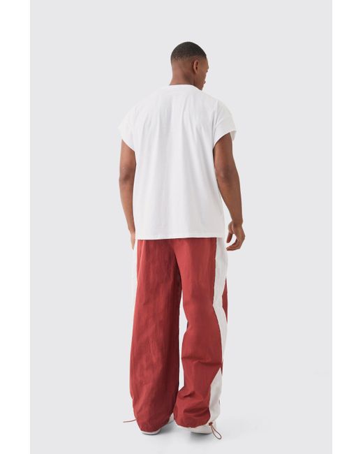 BoohooMAN Red Side Panel Parachute Pants for men