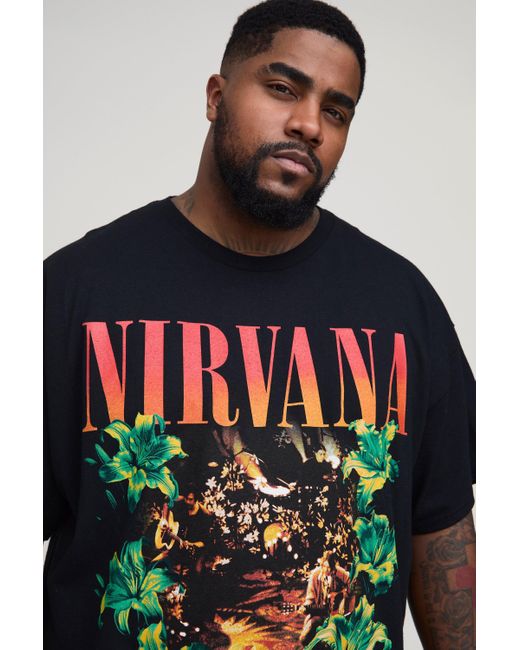 BoohooMAN Plus T-Shirt mit lizenziertem Nirvana-Print in Black für Herren