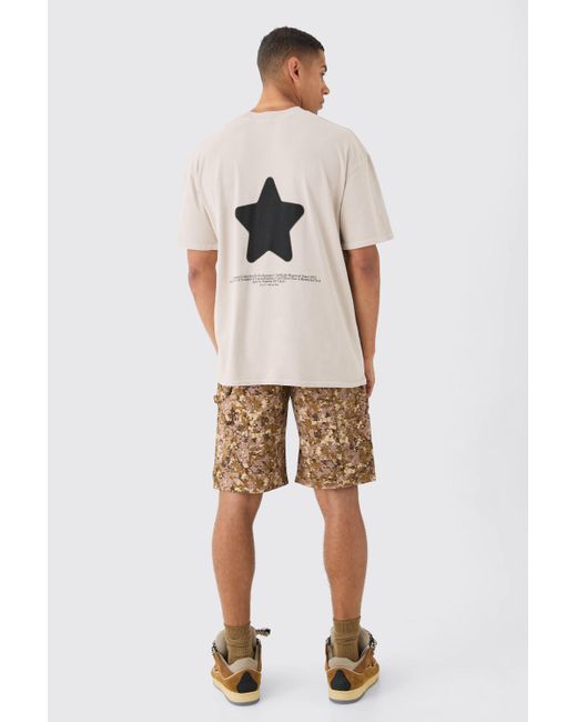 BoohooMAN Natural Oversized Extended Neck Star Washed T-shirt for men