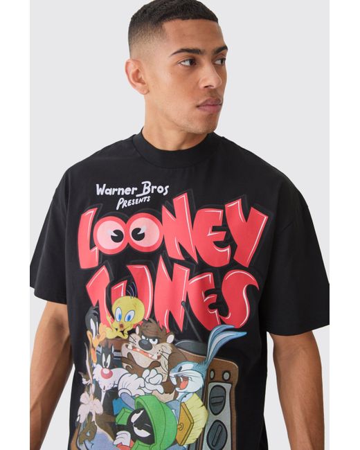 BoohooMAN Red Oversized Looney Tunes Large Scale License T-shirt for men