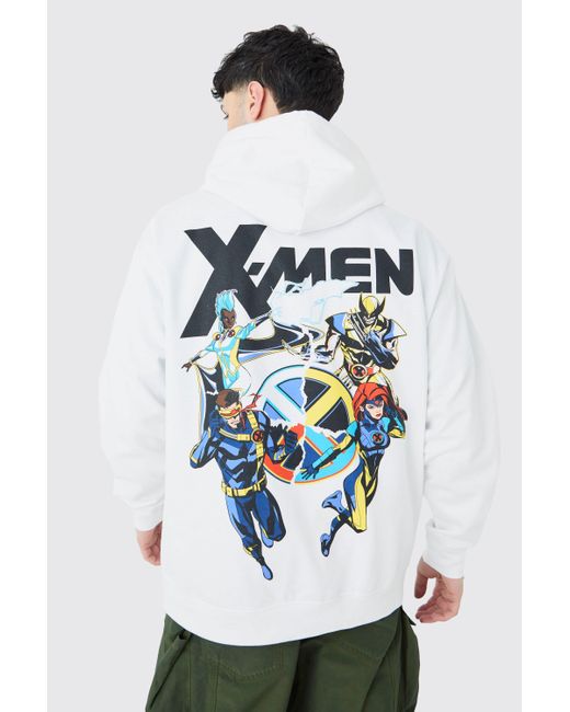 BoohooMAN White Oversized X-men Marvel License Hoodie for men