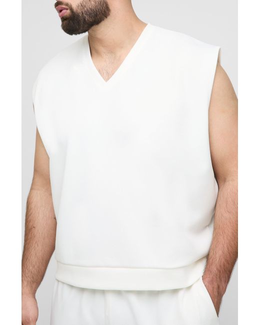BoohooMAN Plus Oversize Scuba vesttop mit V-Ausschnitt in White für Herren