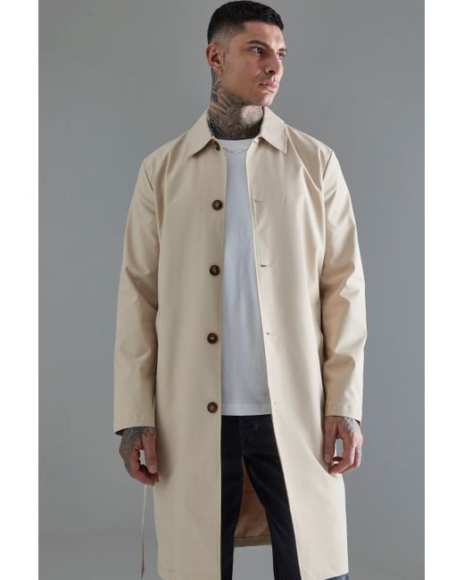 BoohooMAN Gray Tall Classic Belted Trench Coat for men