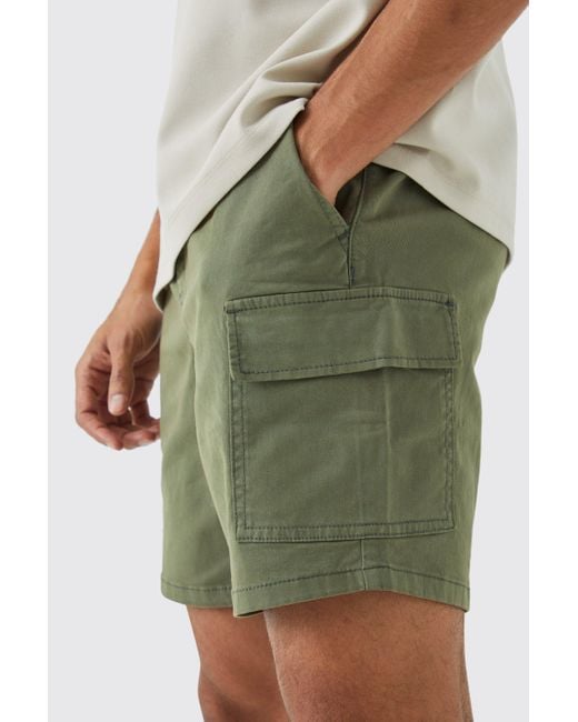 Boohoo Green Slim Fit Elasticated Waist Cargo Shorts