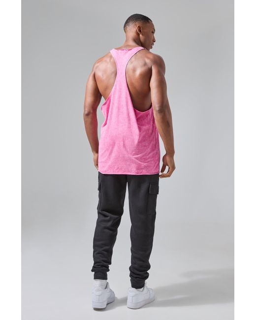 BoohooMAN Pink Man Active Acid Wash Raw Edge Jersey Stringer Vest for men