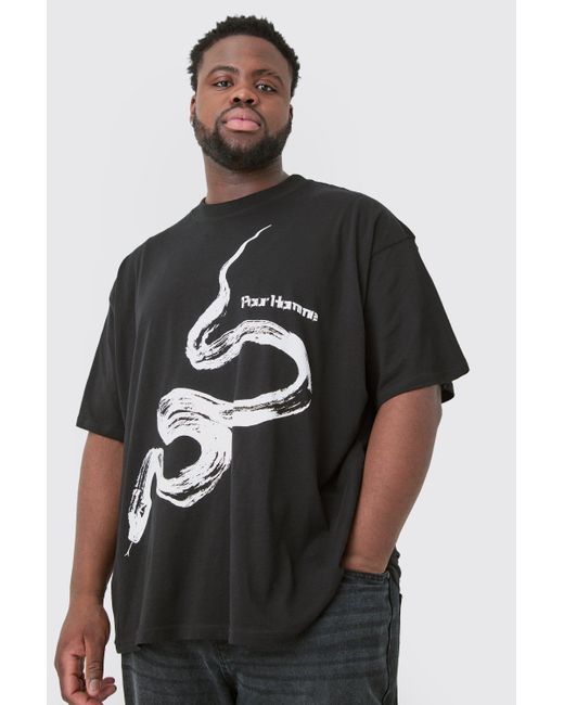 BoohooMAN Black Plus Pour Homme Snake Graphic Oversized T-shirt for men