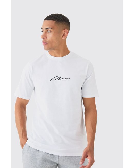 BoohooMAN White Man Signature Embroidered T-shirt for men