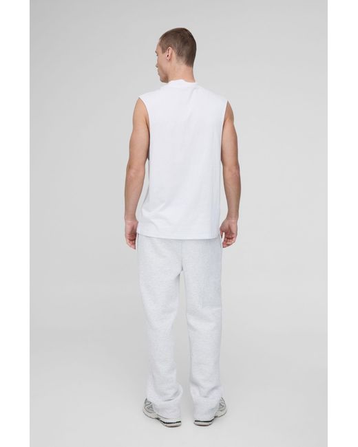 BoohooMAN White Regular Fit Basic Drop Armhole Extended Neck Tank for men