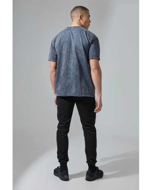 BoohooMAN Blue Active Oversized Acid Wash Raw T-shirt for men