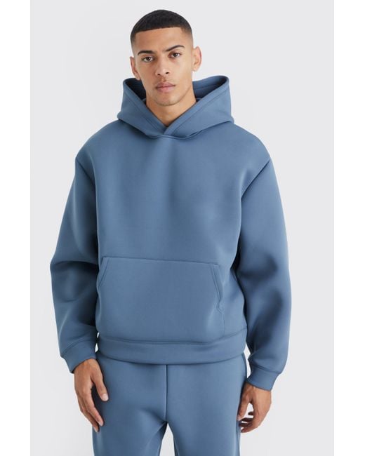 BoohooMAN Blue Oversized Boxy Bonded Scuba Hooded Tracksuit for men