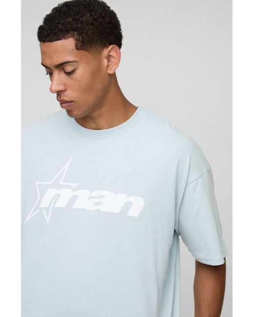 BoohooMAN Kastiges blaues Oversize T-Shirt mit M Stern-Print in White für Herren