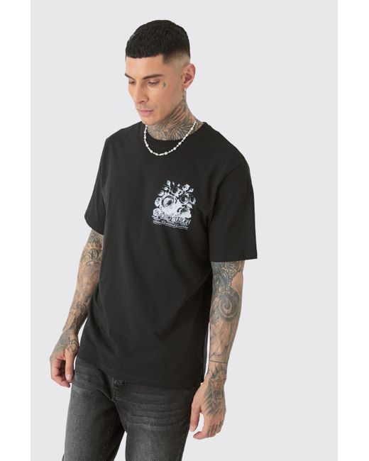 BoohooMAN Black Tall Limited Edition Floral Print T-shirt for men