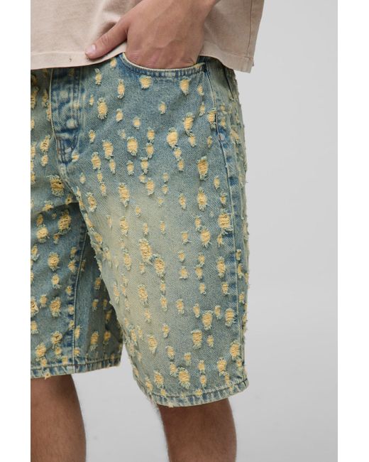 BoohooMAN Lockere zerrissene Jeansshorts mit langen Ärmeln in Green für Herren