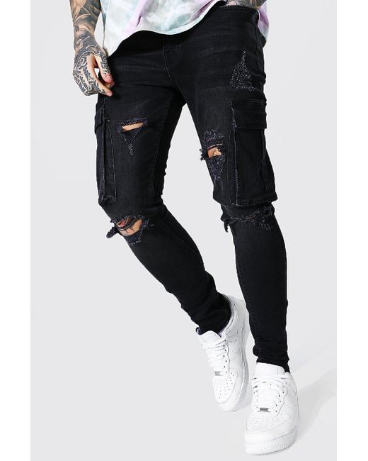 Super Skinny Multi Rip Cargo Jeans 