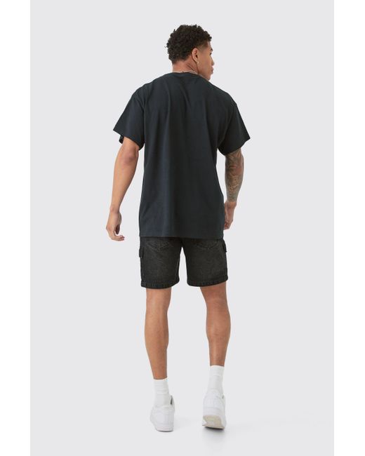 BoohooMAN Slim Rigid Cargo Denim Shorts In Black for men