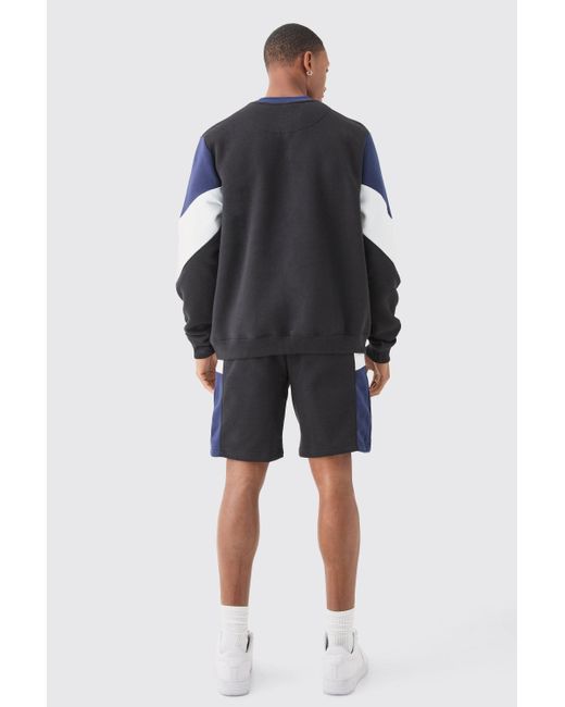 BoohooMAN Colour Block Sweatshirt Short Tracksuit in Blue für Herren