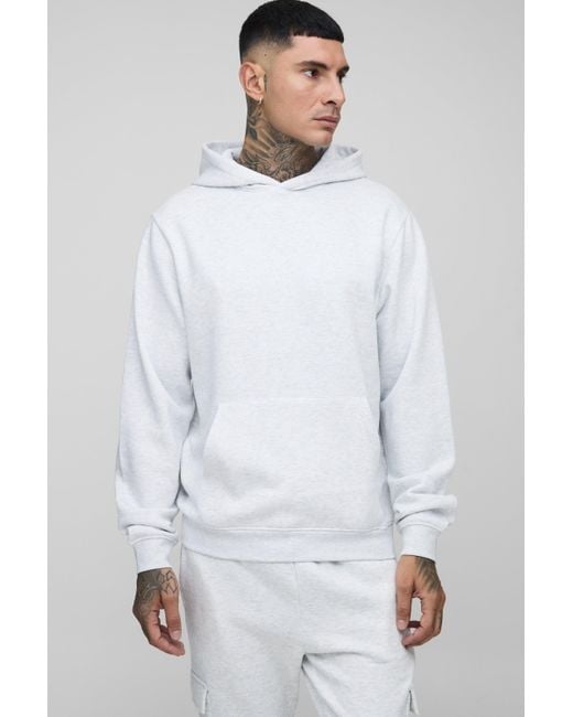 Tall Basic Bm Signature Regular Fit Over The Head Hoodie Boohoo de color White