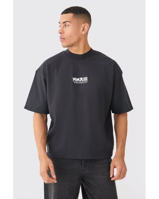 BoohooMAN Heavyweight Interlock Chain Stitch Palm T-shirt in Black für Herren
