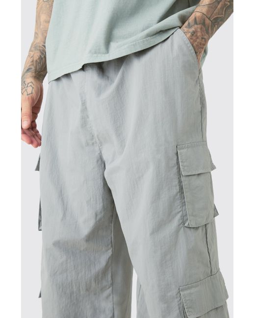 BoohooMAN Gray Tall Multi Pocket Parachute Pants for men