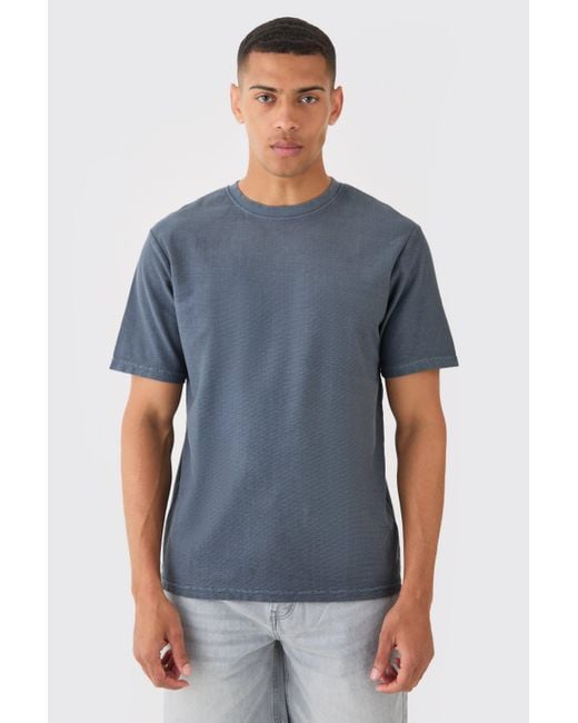 BoohooMAN Blue Textured Washed T-shirt for men